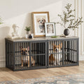 Lyromix 66'' Dog Crate Furniture with Double Rooms,Wooden Crate TV Stand with Removable Divider, Heavy Duty Indoor Puppy Cage Kennel for Small to Medium Dogs, Can Use Separately, Grey