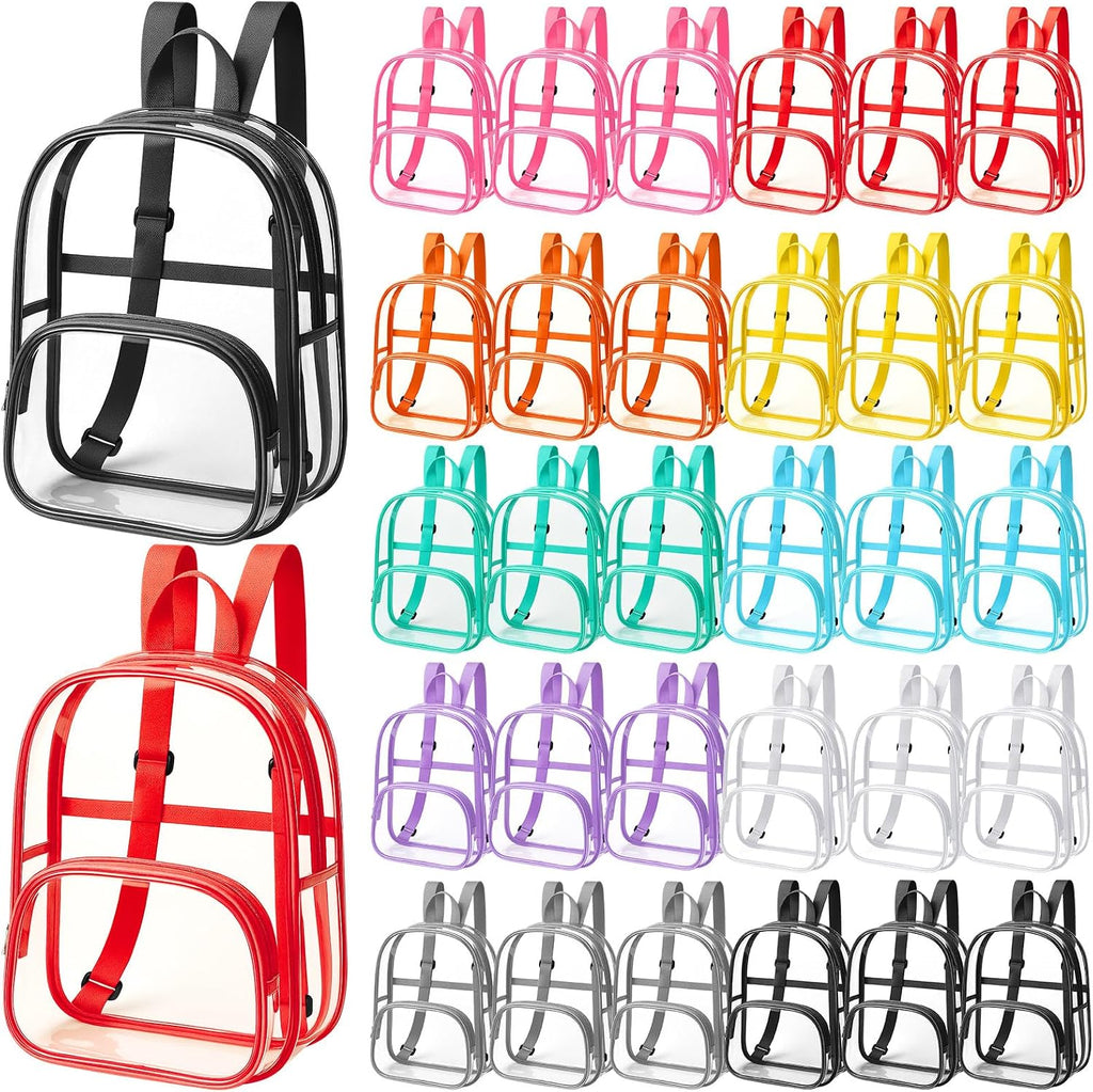 Aliceset Clear Backpack Bulk Waterproof Transparent Colorful Bookbag Donation Supply Kits for Women Men(12 Inch,30 Pcs)