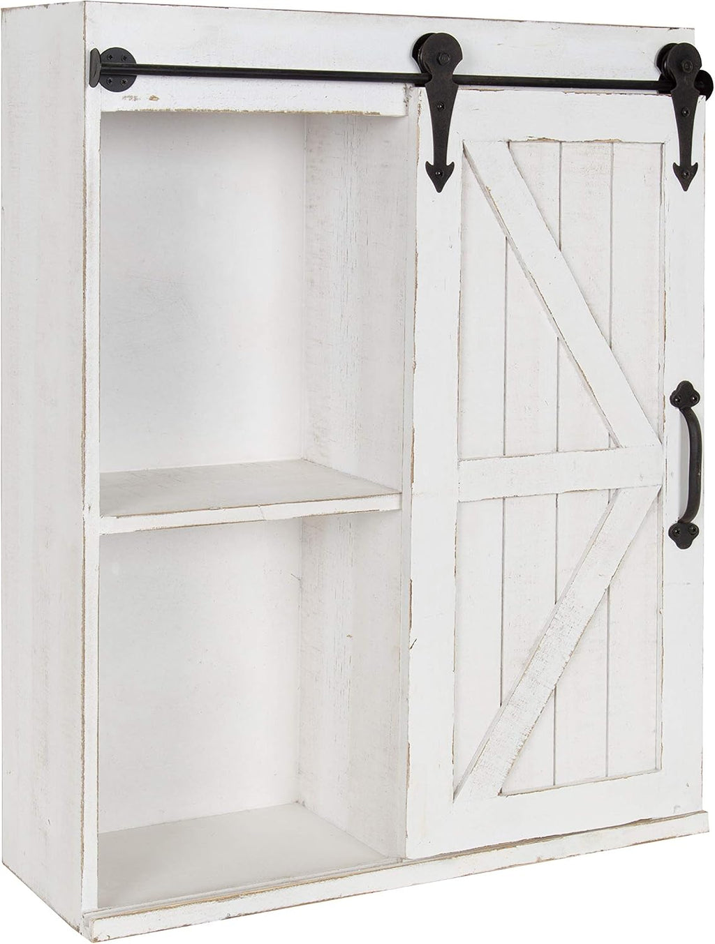 Kate and Laurel Cates Modern Farmhouse Decorative Wood Wall Storage Shelving Cabinet with Sliding Barn Door, Rustic White