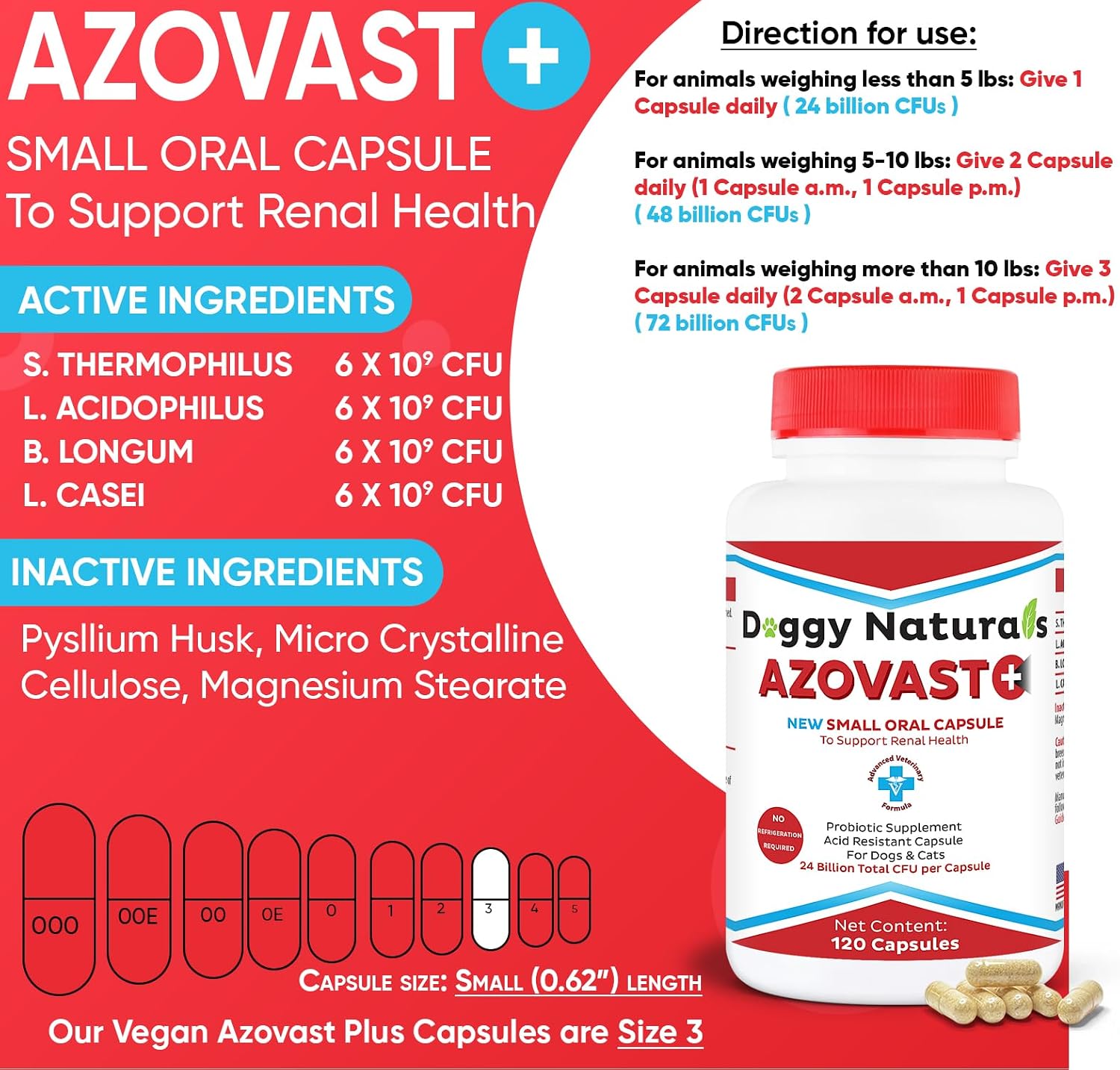 Azovast Plus Kidney Health Supplement for Dogs & Cats, 720ct - NO Refrigeration Required - Help Support Kidney Function & Manage Renal Toxins - Renal Care Supplement Capsule(U.S.A)(720 Caps)