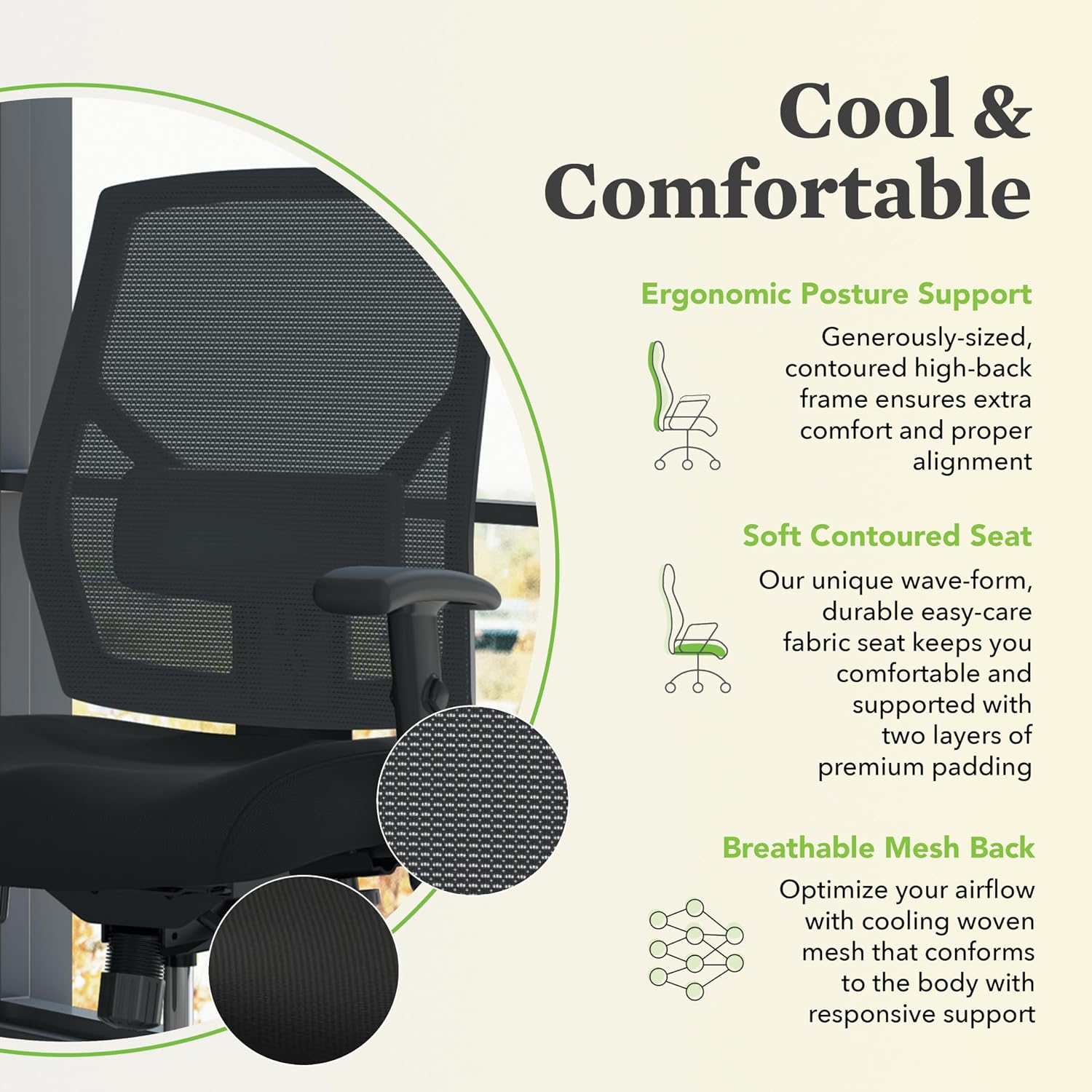 HON Crio Ergonomic Mesh Office Chair, High‑Back Desk Chair with Adjustable Arms, Lumbar Support, Asynchro‑Tilt Swivel Seating for Computer Desks and Home Office, Black Frame, Black