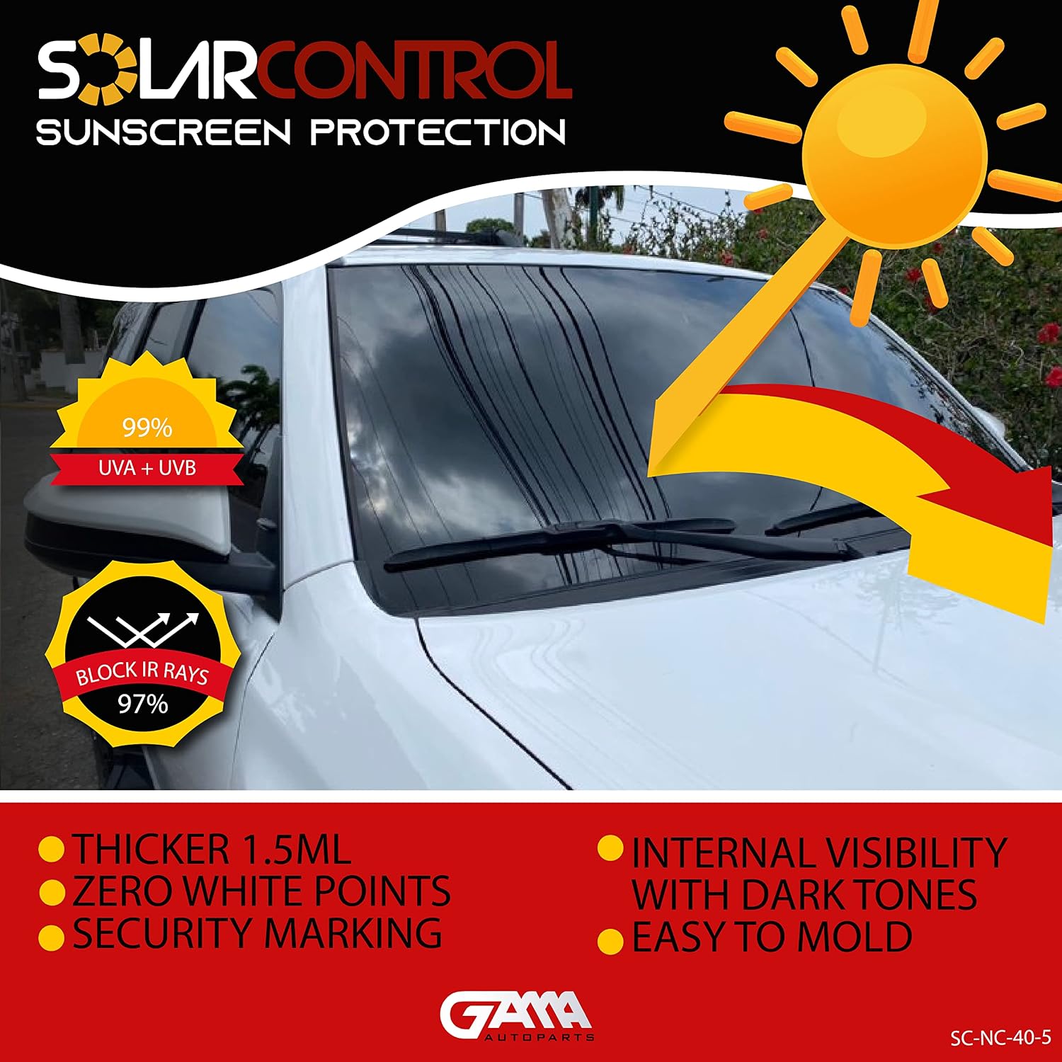 SOLARCONTROL Window Tint Car Film 2PLY 100% UV Rejection 40'' X 100FT Nano Ceramic Shade Roll Universal Fit Privacy Sun Block and Scratch Resistant 90% Infra-red Rejection IRR (5% Darkest Shade)