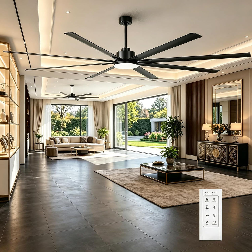 100 Inch Ceiling Fans with Lights and Remote, Black Large Ceiling Fan with Dimmable LED & 3CCT, Reversible DC Motor, Outdoor Ceiling Fans for Patios Shop Garage Living Room Commercial Spaces