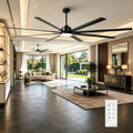 100 Inch Ceiling Fans with Lights and Remote, Black Large Ceiling Fan with Dimmable LED & 3CCT, Reversible DC Motor, Outdoor Ceiling Fans for Patios Shop Garage Living Room Commercial Spaces