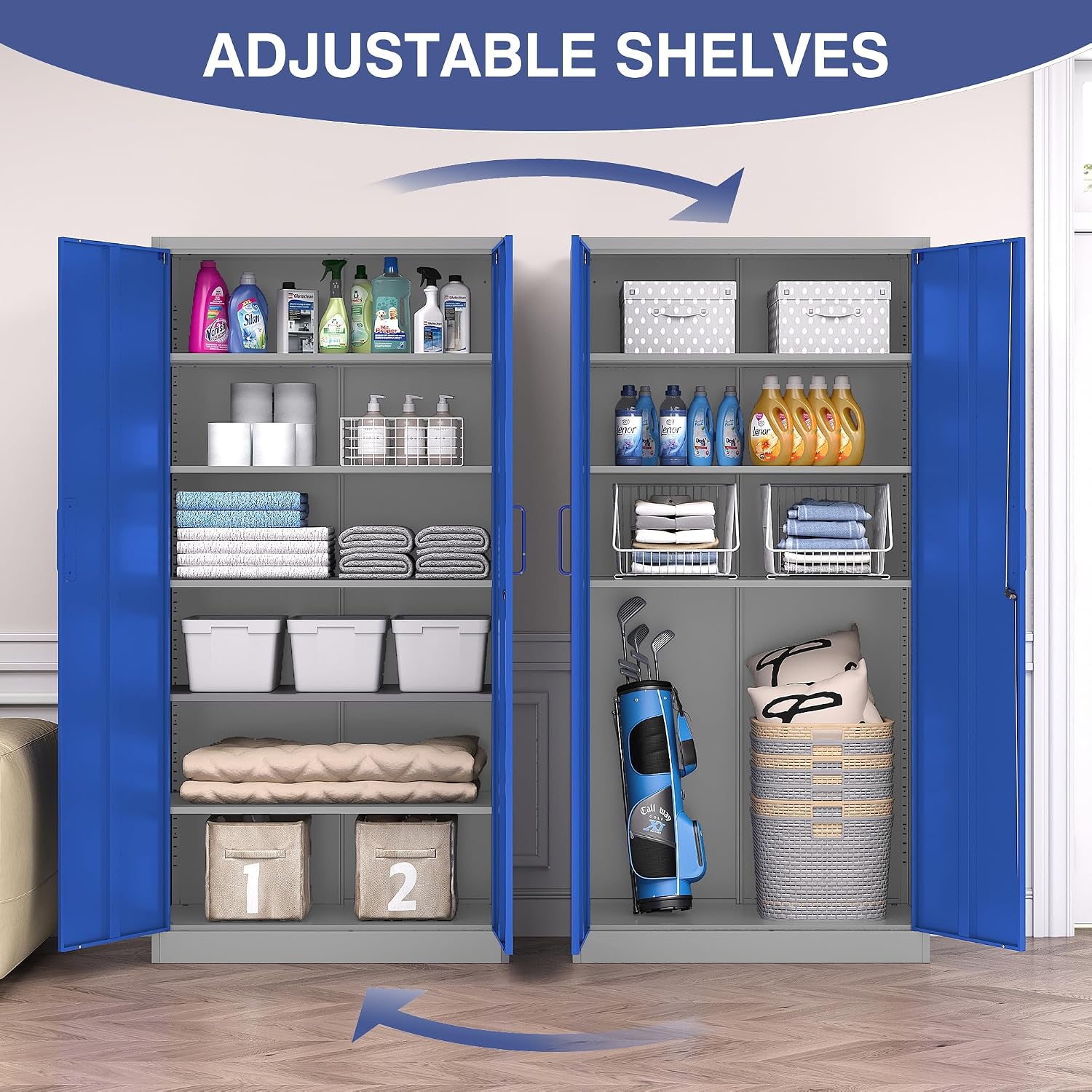 Metal Garage Storage Cabinet,Steel Storage Cabinet with Doors and Adjustbale Shelves,Lockable Tool Cabinet for Garage,Basement,Home Office,School