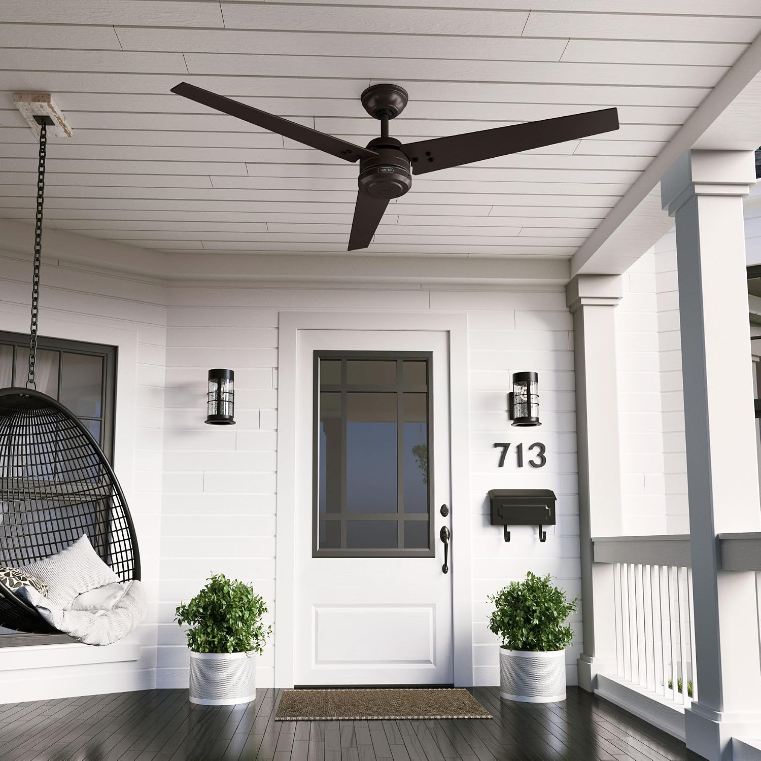 Hunter 60' Cassius ENERGY STAR Outdoor Ceiling Fan, Wall Control, Bronze | 64% more efficient than conventional models, with 4-speed Eco Whisper DC motor for great rooms or covered patios.