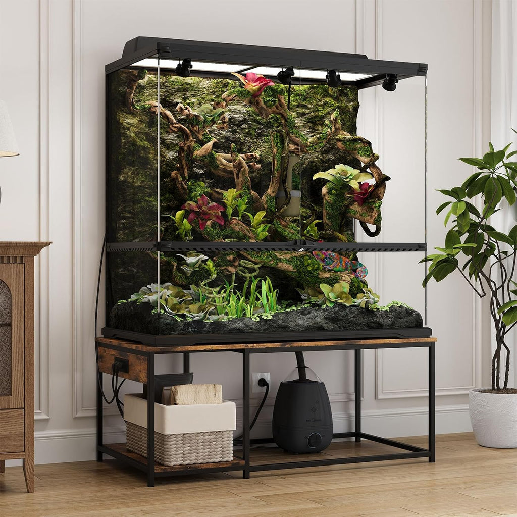 4x2x2 Reptile Enclosure Stand – 48'x24' Tall Reptile Tank Stand for 120 Gallon Aquarium Stand, Bearded Dragon Cage, Snake Enclosure & Stackable Terrarium with LED Light (Only the bottom stand)
