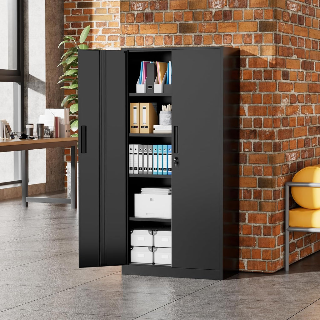 Greenvelly 72' H Metal Storage Cabinet, 36' W x 18' D Black Metal Cabinet with 2 Doors and 4 Adjustable Shelves,Locking Cabinets for Office, Home, Garage, School