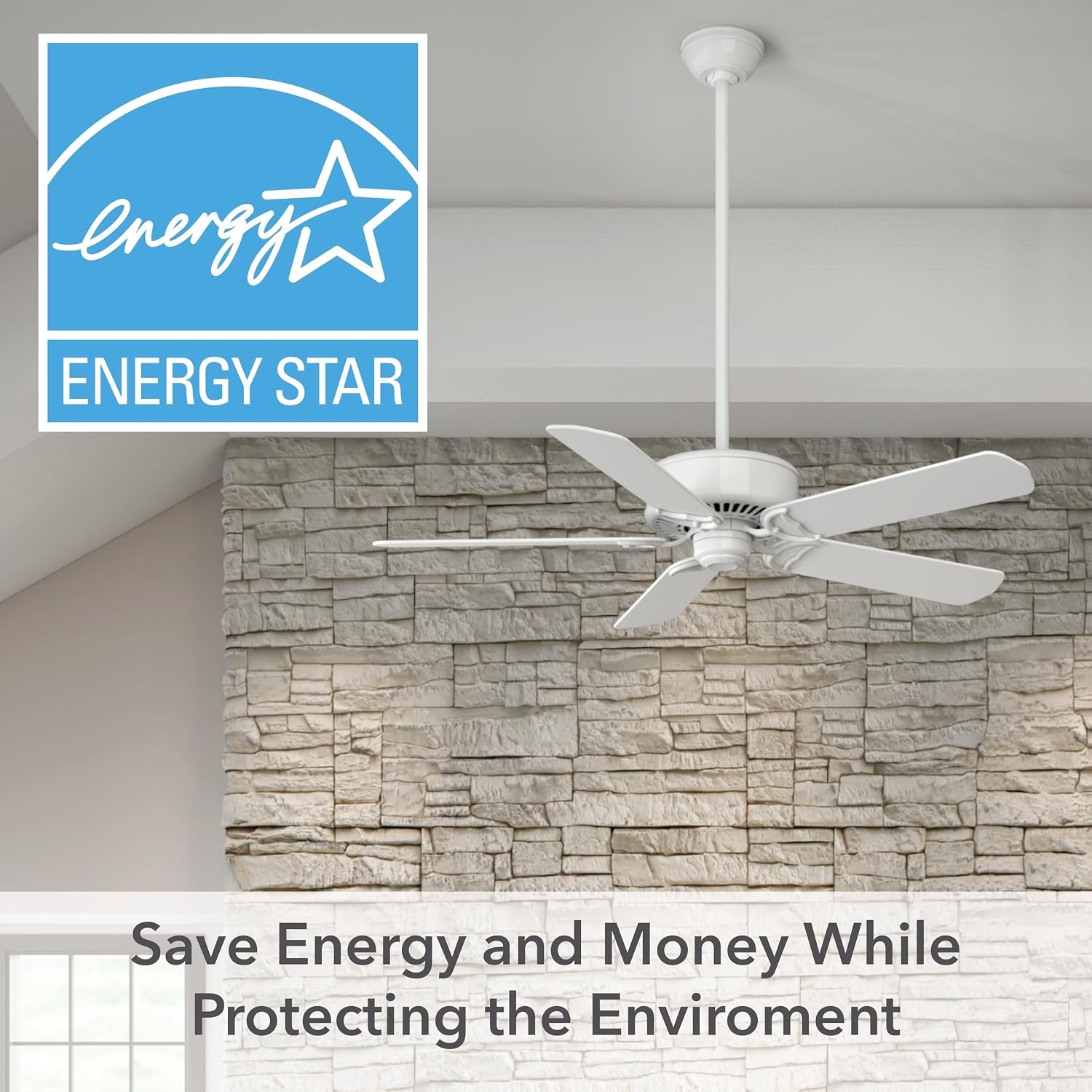 Casablanca 54 inch Indoor Ceiling Fan No Light with Remote Control - Ceiling Fan without Light, Standard Mount, 5 Blades, For Bedroom, Living Room, or Kitchen - Panama 59510, Snow White