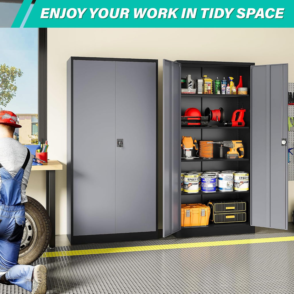 SISESOL Wide & Deep Metal Storage Cabinet with Lock & Adjustable Shelves,72' Gray Garage Storage Cabinet with Locking Doors,Locking Metal Cabinets for Home,Office,Shop,Garage 72x36x18