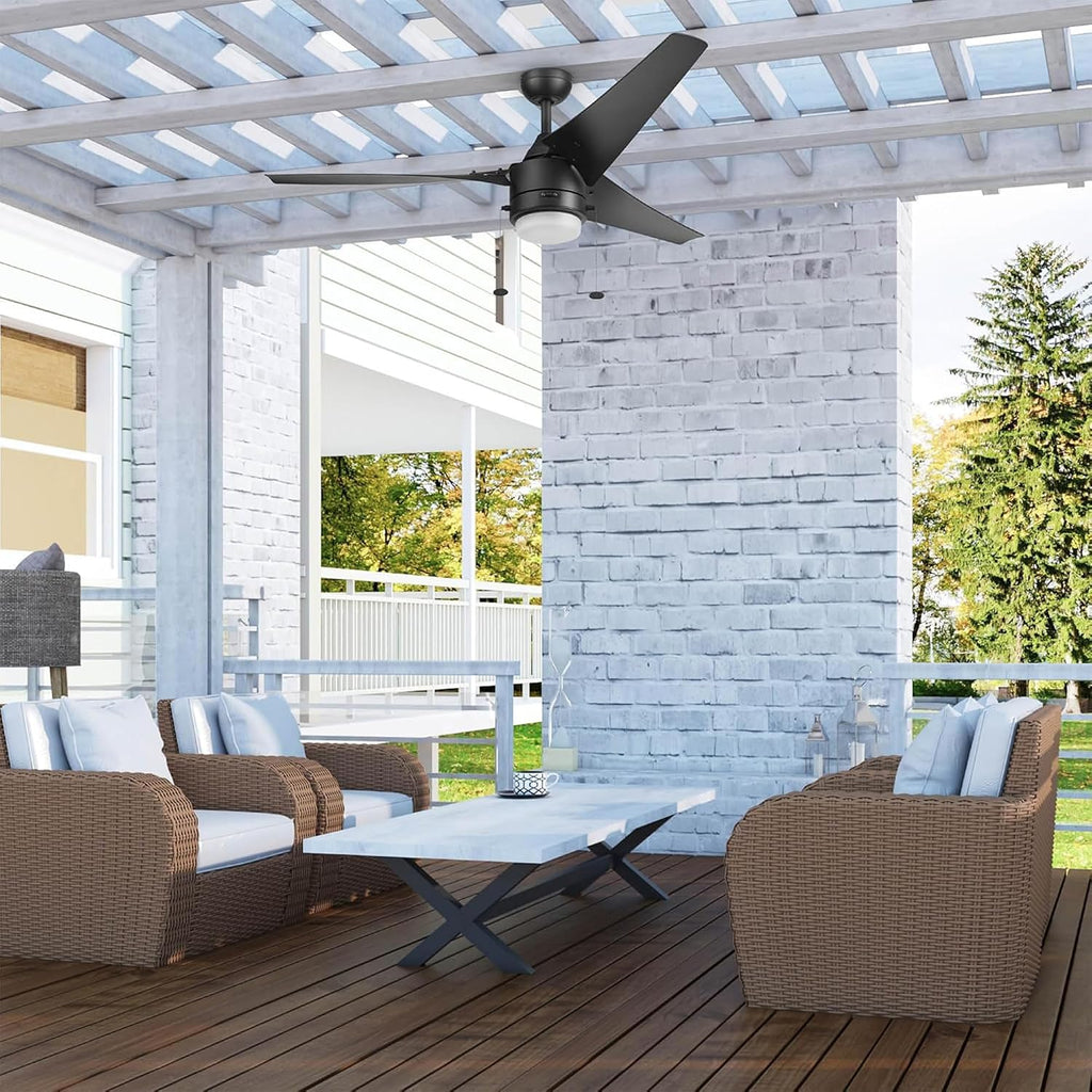 Prominence Home Teo 56' LED Indoor Outdoor Ceiling Fan with Light, Matte Black - Wet Rated Dual Mounting Fan with Pull Chain and Reversible Airflow