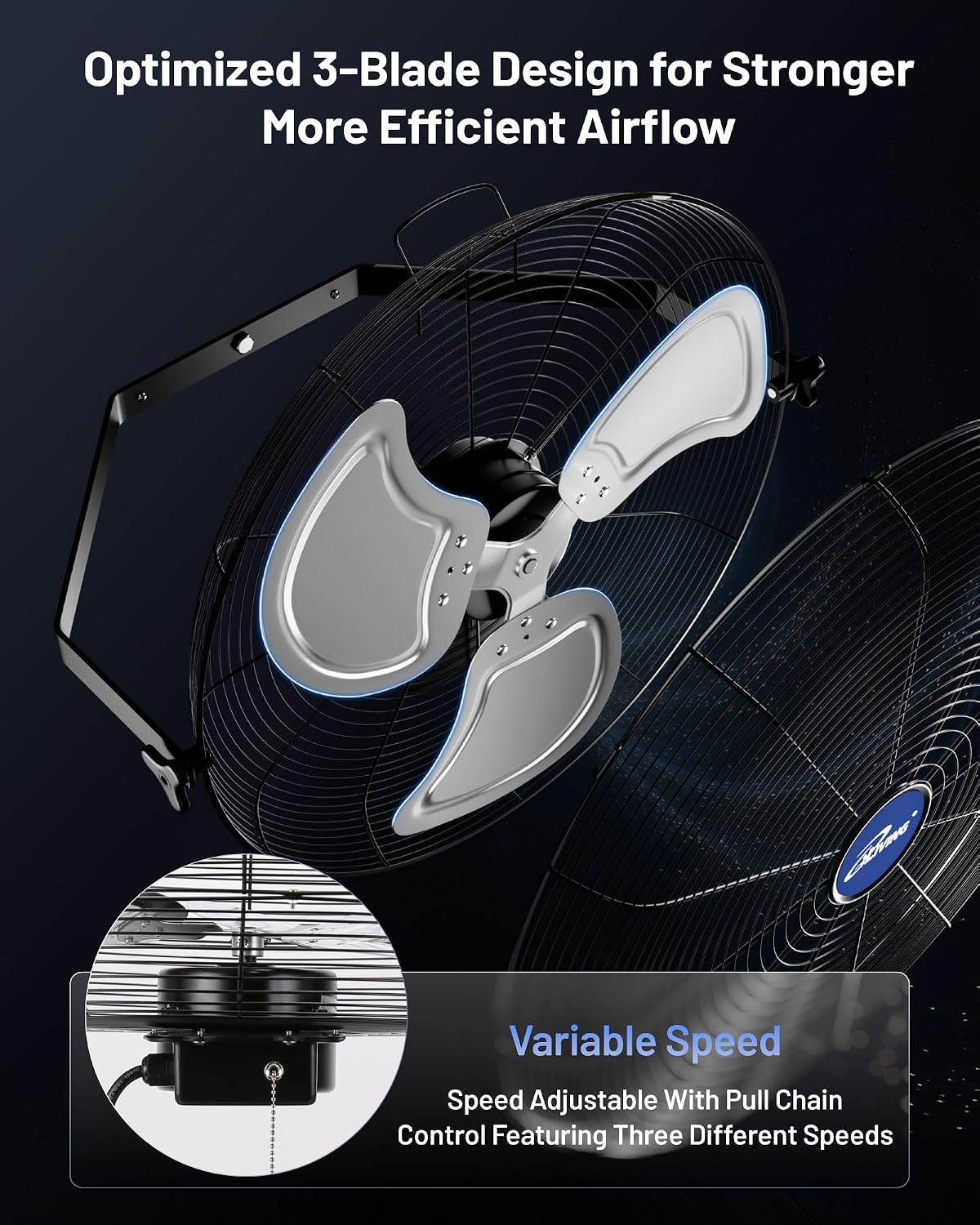 iLiving 20' Wall Mounted/Floor Stand Variable Speed Indoor/Outdoor Fan, Industrial grade for Patio, Greenhouse, Garage, Workshop, and Loading Dock, 4650 CFM, Black
