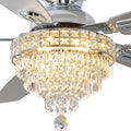 Crystal Ceiling Fan Fandelier with Lights-Ceiling Fans,50' Low Profile and Remote Control, Flush Mount, Reversible, Dimmable, Noiseless,Ceiling Fan for Bedroom（Chrome）