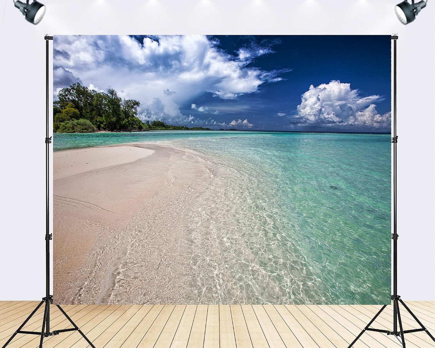Trykid 20x10ft Clear Turquoise Shoreline Backdrop Pristine Tropical Island Water Photography Background Vacation Theme Tapestry Party Decoration Photo Studio Prop Fabric