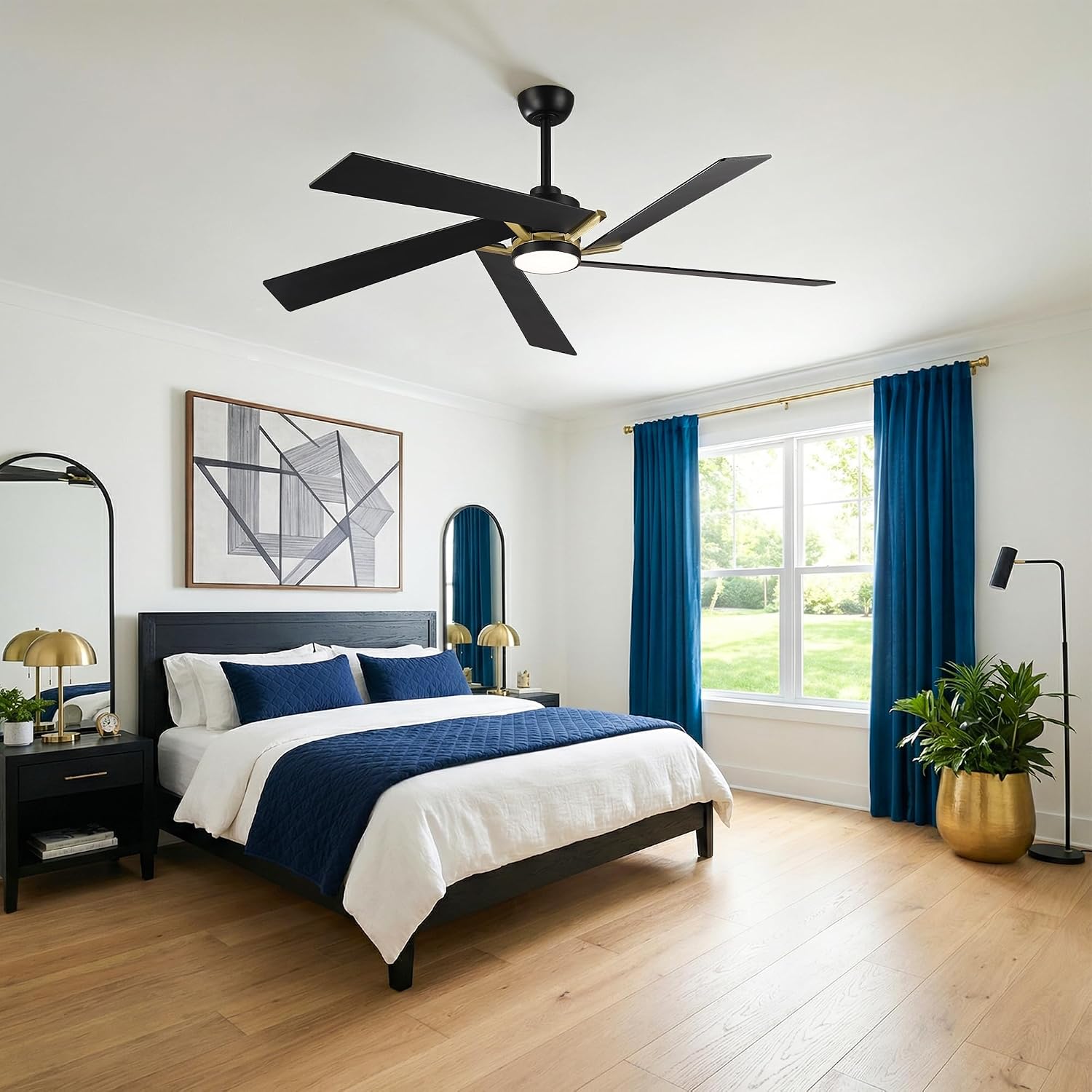 60 Inch Ceiling Fans with Lights and Remote, Farmhouse Lighting Ceiling Fan with Reversible DC Motor, Dimmable, Timer, Quiet Outdoor Ceiling Fans for Patios Living Room Bedroom, Double-sided Blades