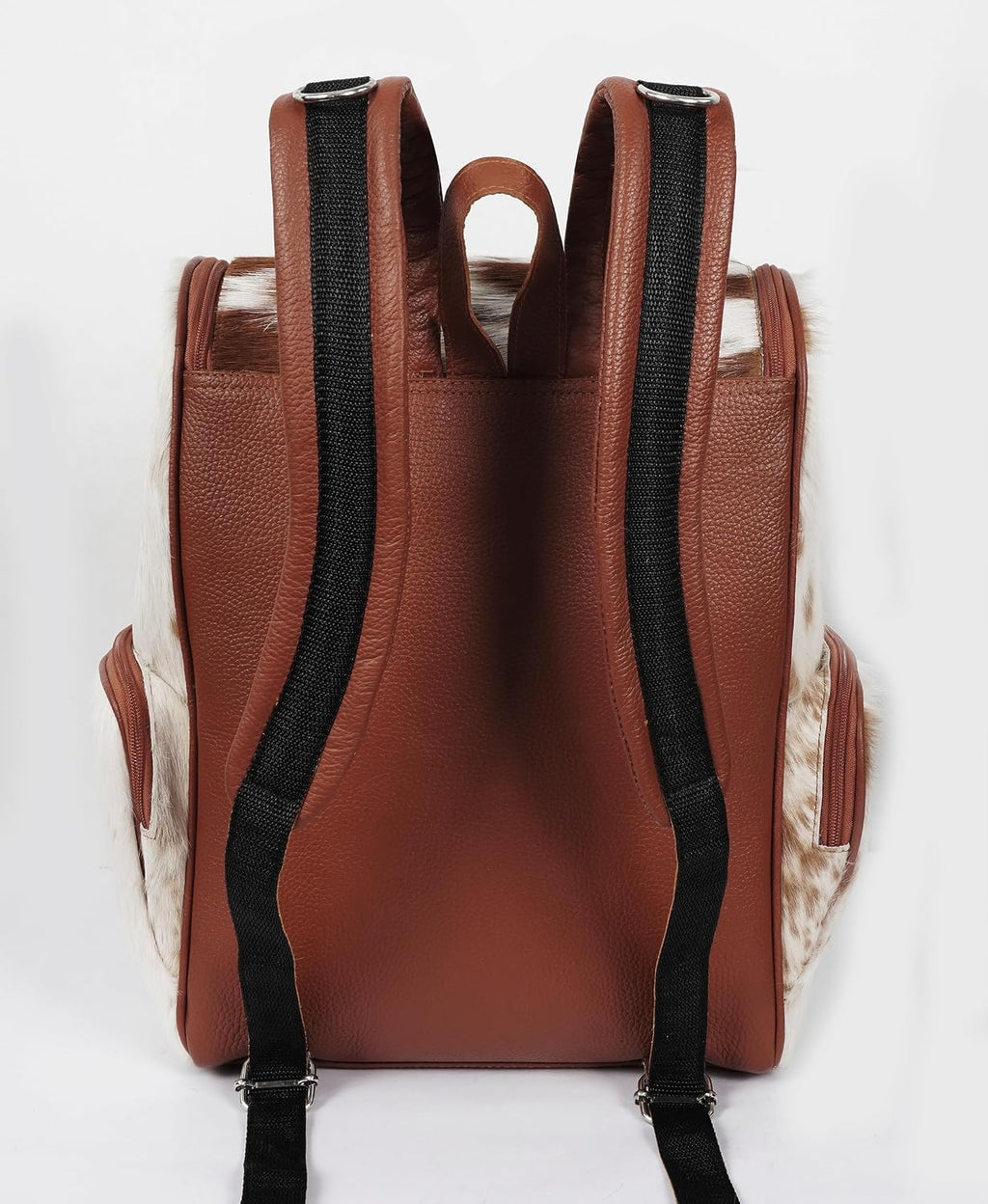 Leather Backpack For Adult Rucksack/Knapsack Bag Casual Brown & White Shoulder Cowhide Travel Diaper Bag