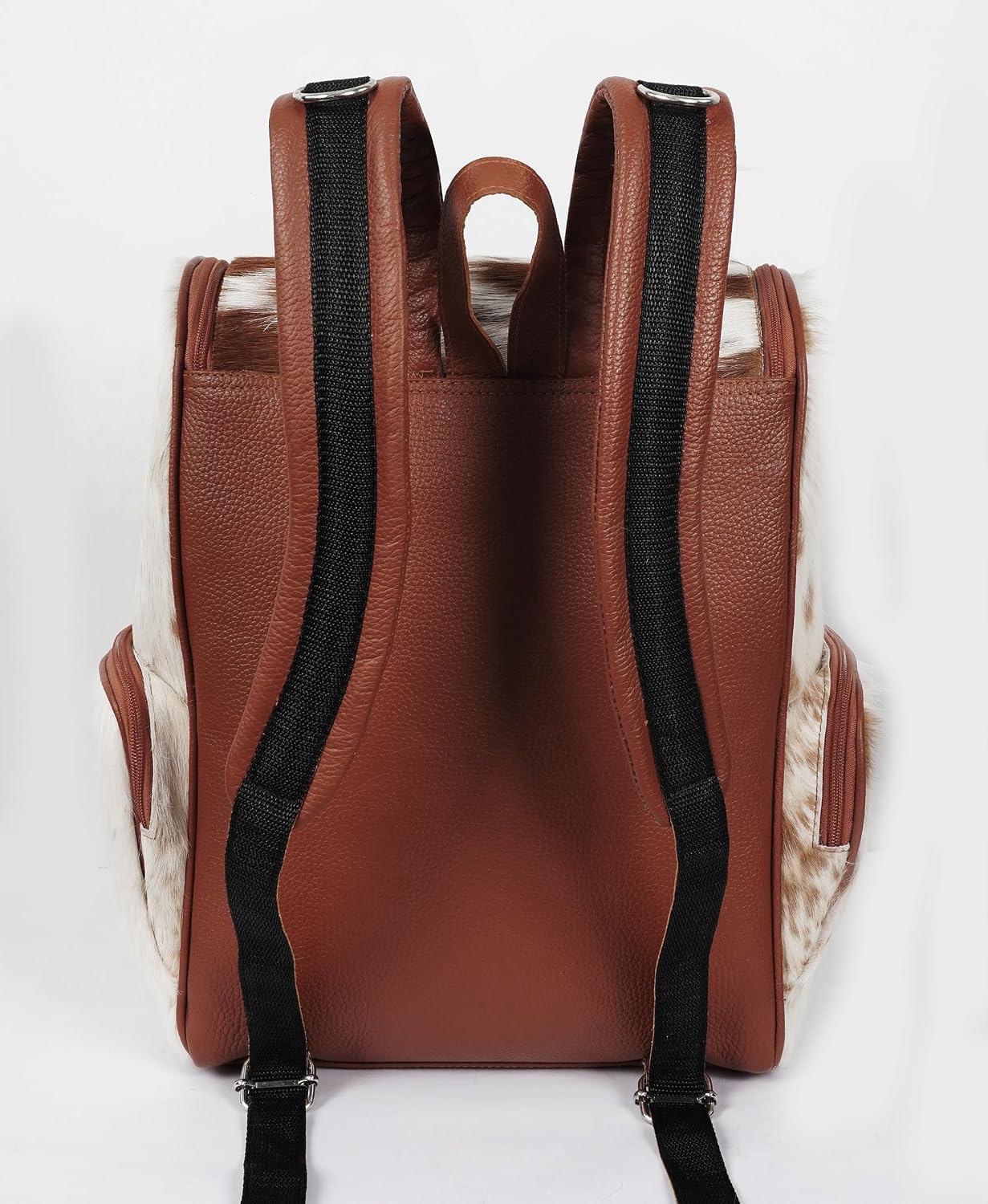 Leather Backpack For Adult Rucksack/Knapsack Bag Casual Brown & White Shoulder Cowhide Travel Diaper Bag