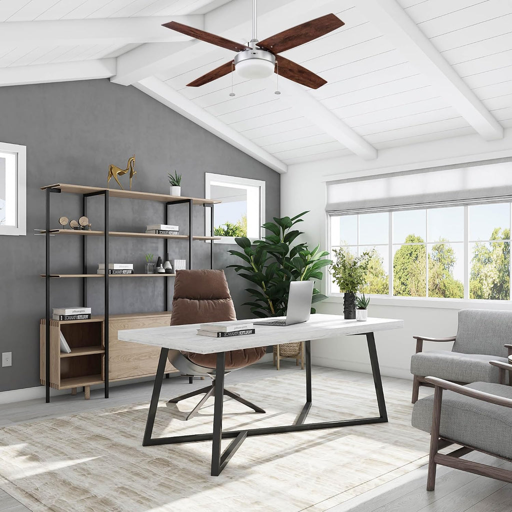 Prominence Home Memphis, 52 Inch Contemporary Indoor LED Ceiling Fan with Light, Pull Chain, Dual Mounting Options, 4 Dual Finish Blades, Reversible Motor - 51652-01 (Pewter)