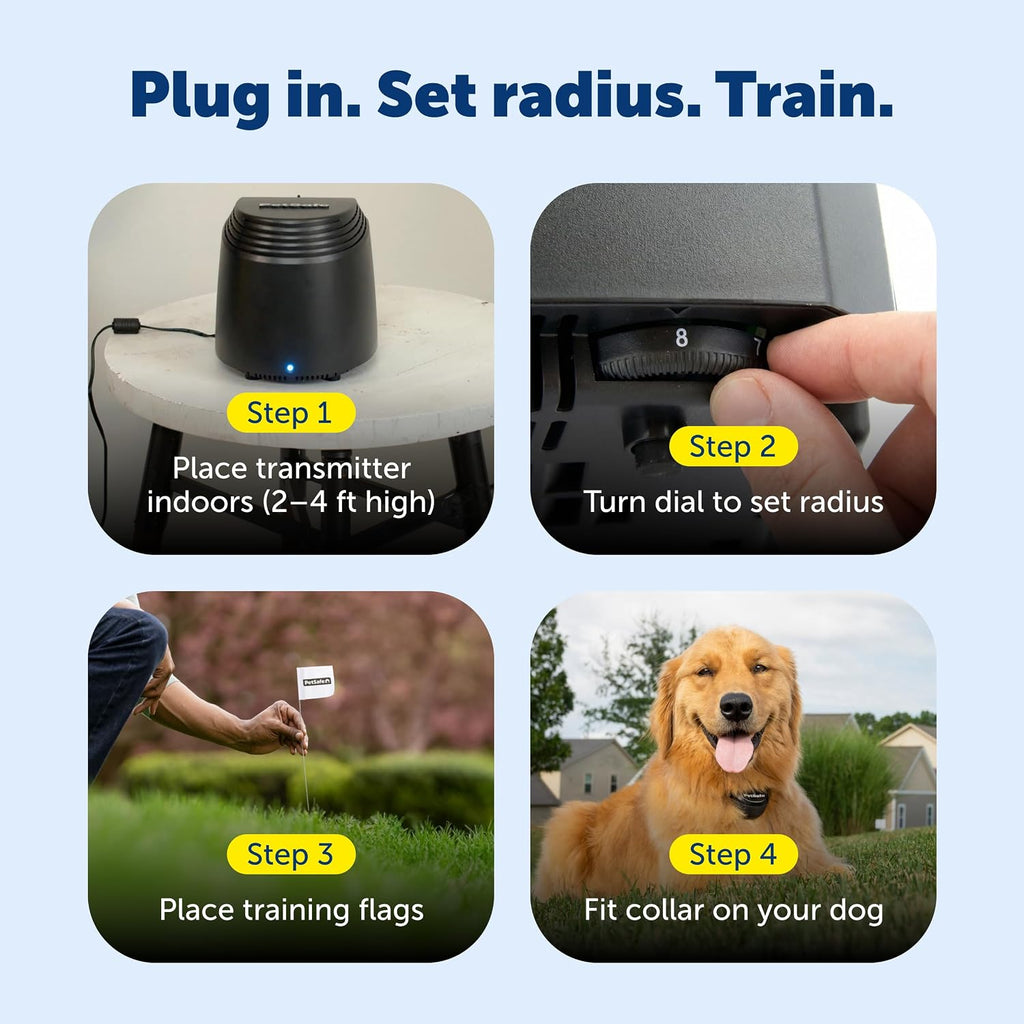 PetSafe Stay & Play Compact Wireless Fence, LCD Screen to Adjust the Circular Boundary, Secure up to 3/4 Acre Area, Use for All Your Pets, Portable System with 50 Extra Flags