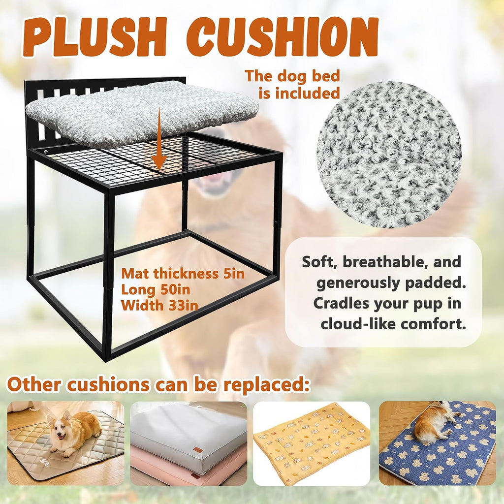 Beside Dog Bed,Adjustable Height Dog Bunk Beds,48''x 30'' Metal Dogs Bed Frame with Cushion,X-Large