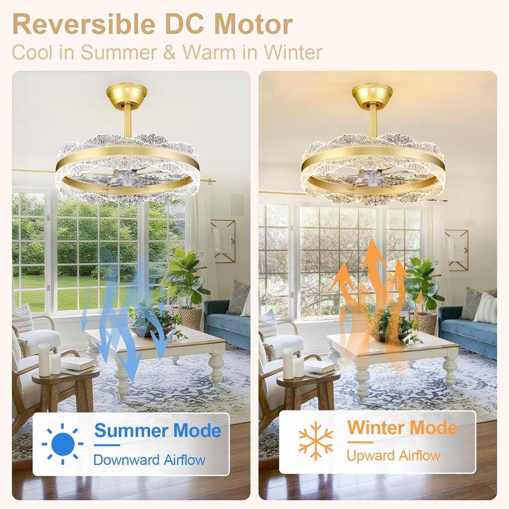 Depuley Fandelier Ceiling Fans with Lights: 20' Gold Cagd Fan with Remote Control - Crystal Chandelier Fan Light for Girl's Bedroom Living Room Nursery