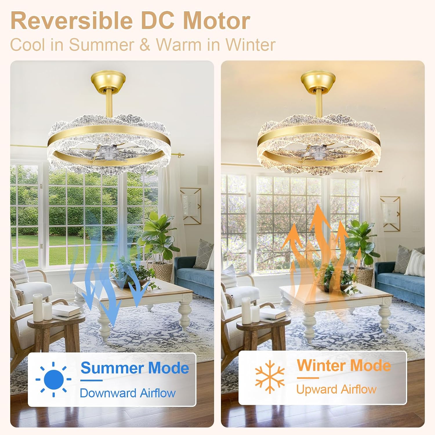 Depuley Fandelier Ceiling Fans with Lights: 20' Gold Cagd Fan with Remote Control - Crystal Chandelier Fan Light for Girl's Bedroom Living Room Nursery
