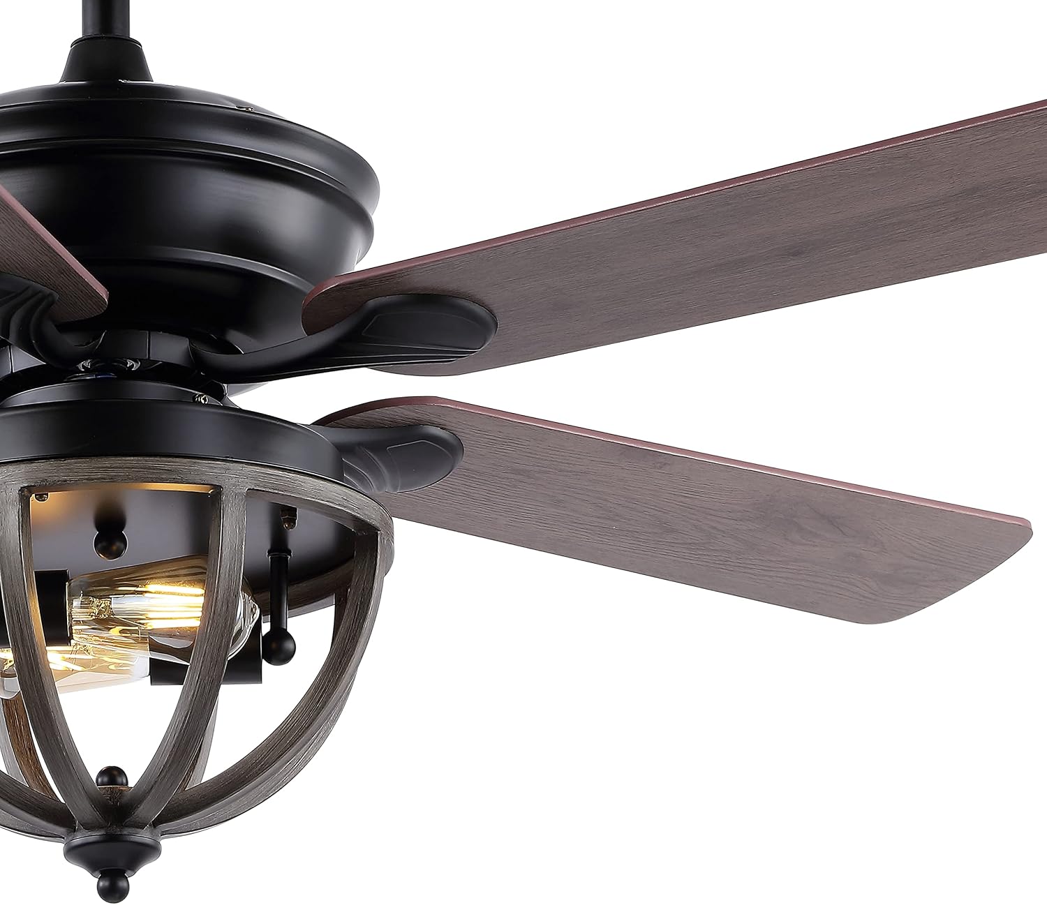 JONATHAN Y 52' Black 2-Light Iron LED Ceiling Fan with Remote, 5 Reversible Ashwood/Coffee Brown Blades, Farmhouse Industrial Metal Dome Shade, ETL Listed, LED Bulbs Included JYL9613A
