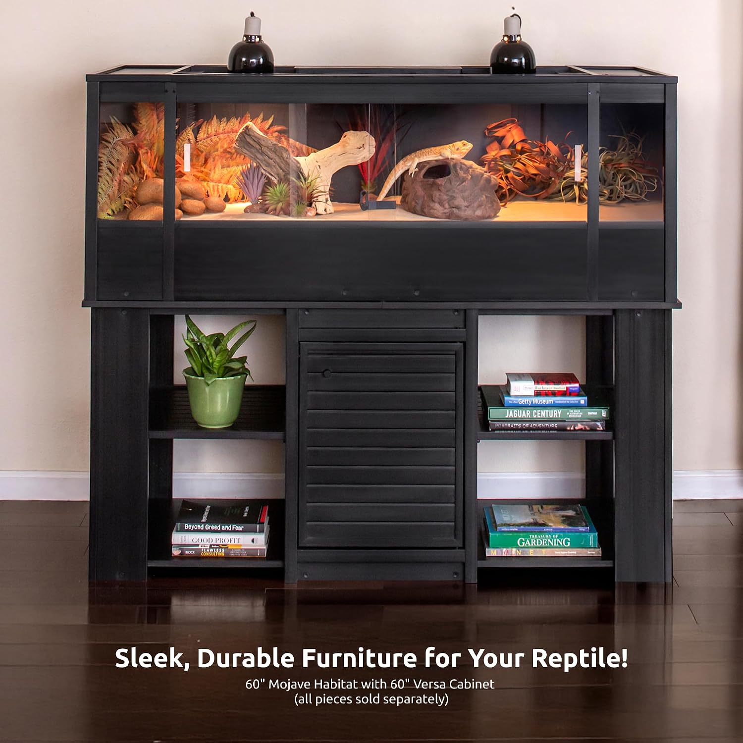 New Age Pet ECOFLEX 60' Storage Cabinet for Pets in Black, Durable Wood Plastic Composite, Non Toxic, Easy Assembly, Ideal for Bedding, Food, Toys, XL Mojave Reptile Lounge Compatible