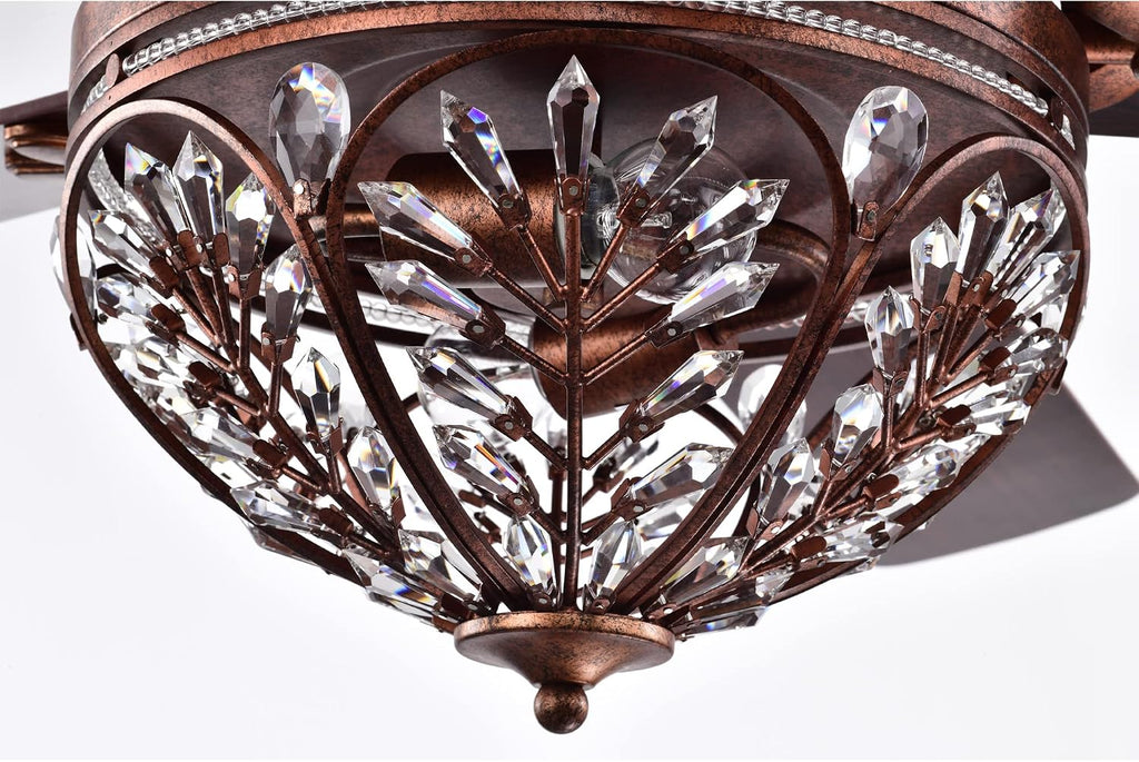 Warehouse of Tiffany Jacira 52 Inch Antique Copper Crystal Ceiling Fan with Remote, Large (AW01W01AC), Metallic