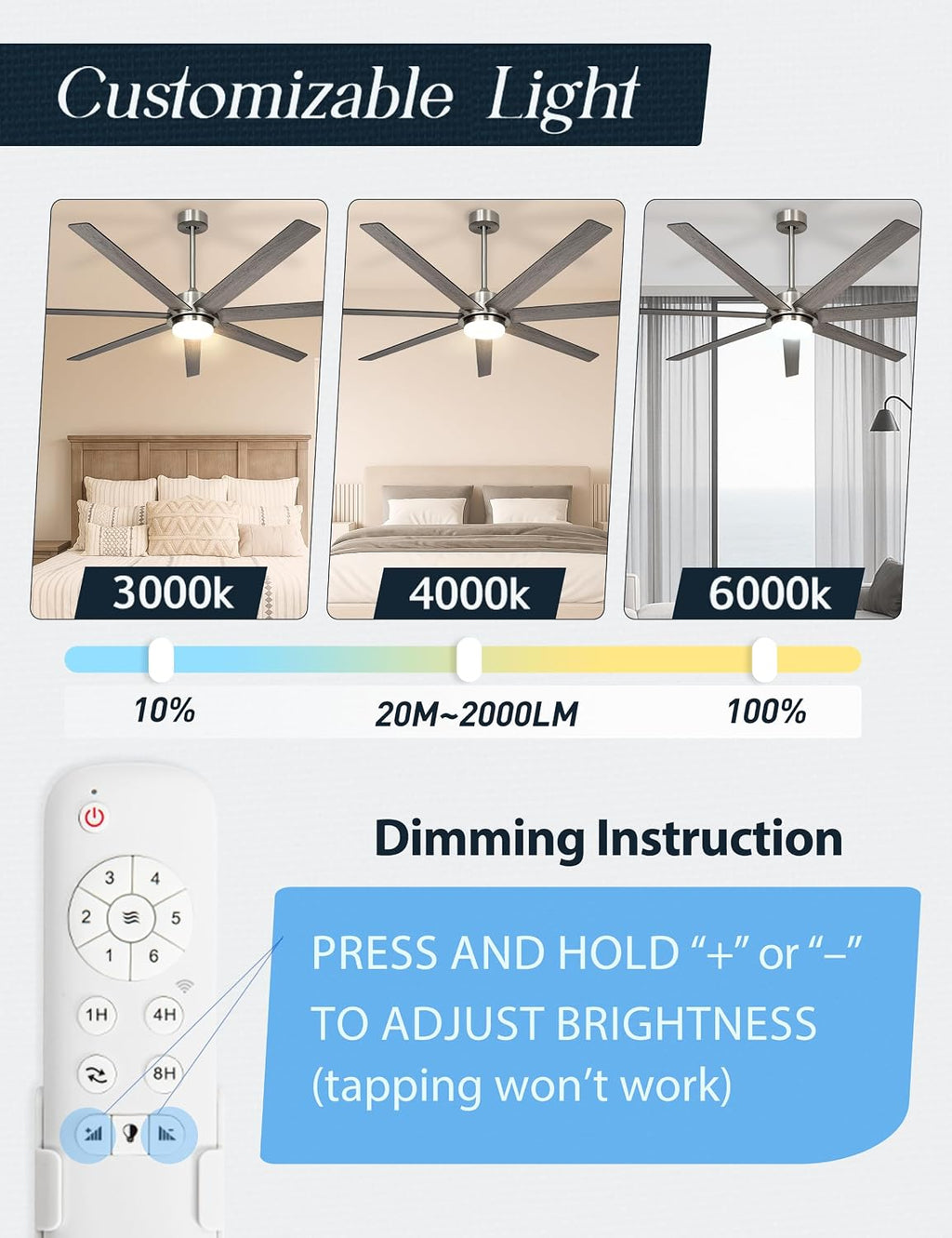 Minislak 65 Inch Large Smart Ceiling Fan with Light and Remote via WIFI Alexa APP Control,Dimmable,Quiet DC Motor Indoor Outdoor Ceiling Fans for Patios or Bedroom