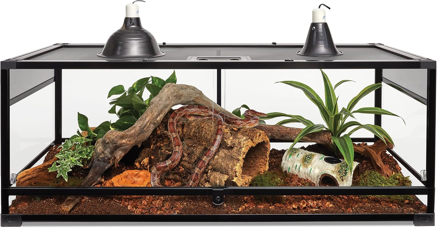 Zilla QuickBuild Reptile 65 Gallon Glass Terrarium Habitat with Sliding Door For Geckos, Snakes, Lizards, Frogs, Turtles, and Tortoises, 48' x 18' x 18'