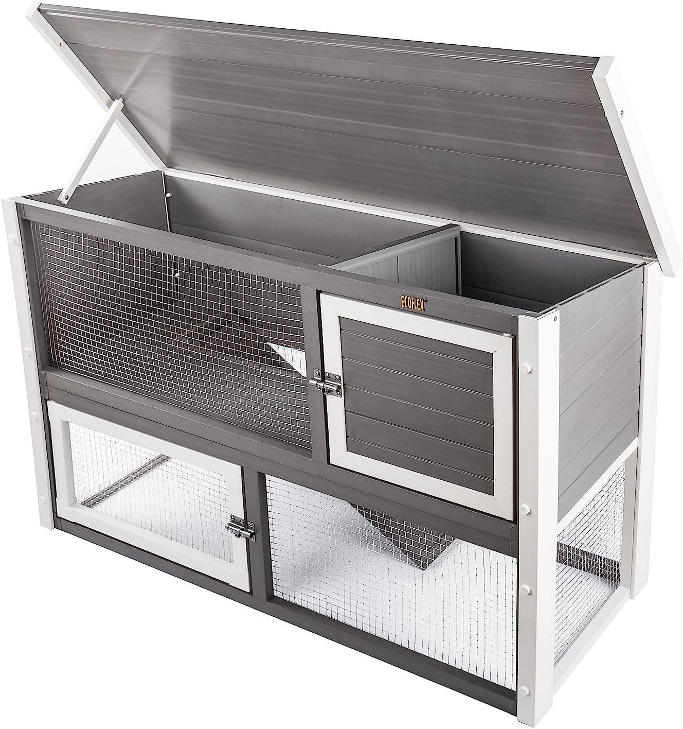 New Age Pet ECOFLEX Columbia Rabbit Hutch - Grey, Dual-Level with Denning Space, Easy Assembly, Moisture & Odor Resistant