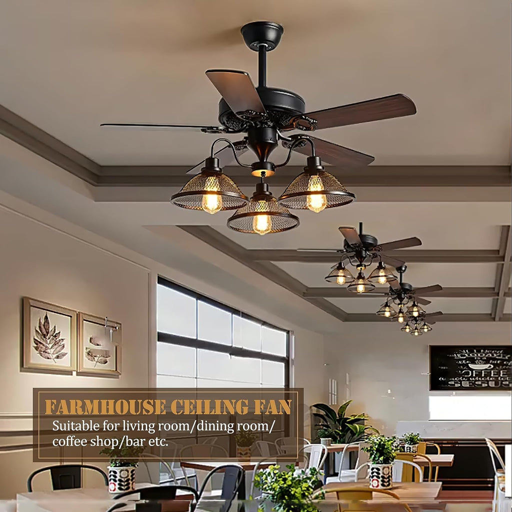 Bagood Farmhouse Ceiling Fan with Light 52 Inch Ceiling Fan with Light Rustic Ceiling Fan with 5 Reversible Wood Blades Vintage Ceiling Fan with Lights and Remote for Bedroom Living Room Dining Room