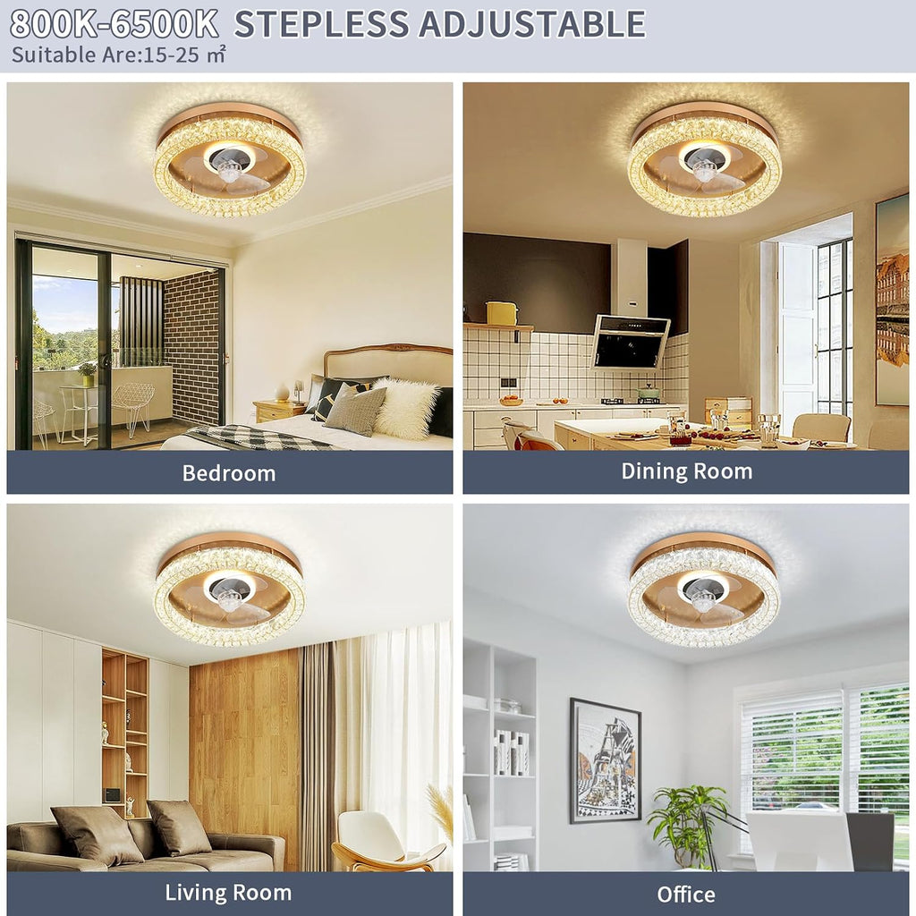 FRIXCHUR Modern Ceiling Fans with Lights and Remote, Dimmable Low Profile Ceiling Fan,Flush Mount Ceiling Fan Stepless Color Temperature Change and 6 Speeds for Bedroom Living Room (Gold)