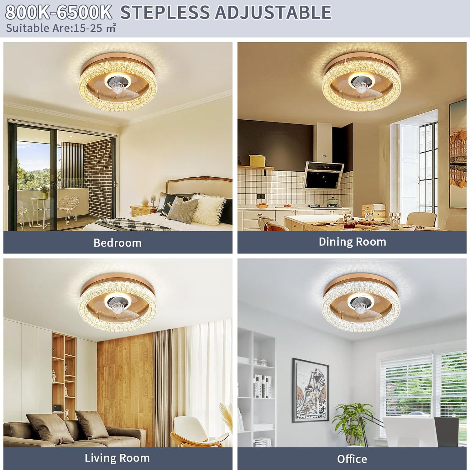 FRIXCHUR Modern Ceiling Fans with Lights and Remote, Dimmable Low Profile Ceiling Fan,Flush Mount Ceiling Fan Stepless Color Temperature Change and 6 Speeds for Bedroom Living Room (Gold)