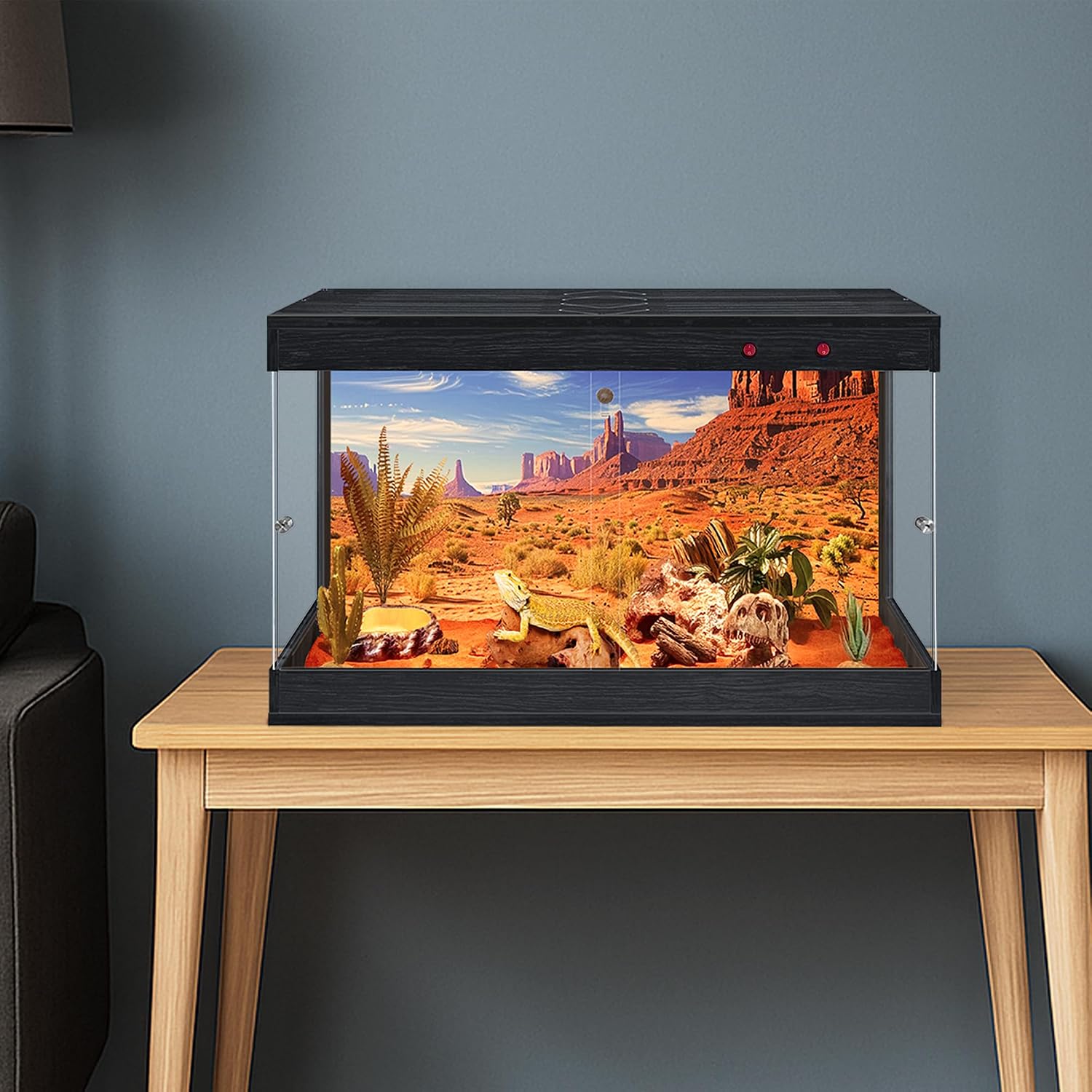 ROYXEN Reptile Enclosure,31 Gallons Reptile Tank with Wooden Top and Lockable Design,Tempered Glass Bearded Dragon Tank for Lizard Gecko Habitat (Black,24' Length)