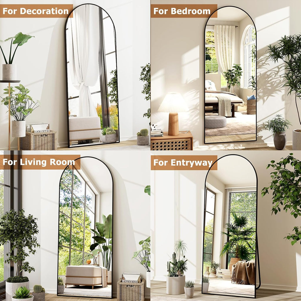 GLSLAND 26' x 71' Arched Full Length Mirror - Black Full Body Mirror - Extra Large Floor Mirrors for Bedroom, Living Room, Bathroom
