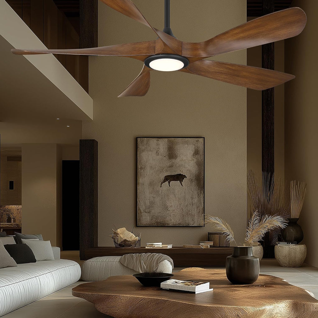 WAC Smart Fans Swirl Indoor and Outdoor 5-Blade Smart Home Ceiling Fan 54in Matte Black Distressed Koa CCT 2700-3000-4000-5000K LED Light Kit and Remote Control works with Alexa and iOS or Android App