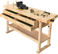 Olympia Tools 64.5' Rubber Hardwood Workbench with 4-Drawers & Clamp, 450 lb Capacity – Heavy-Duty Woodworking Storage, Tools Organizer, and Craftsman Standing Station Table for Workshop