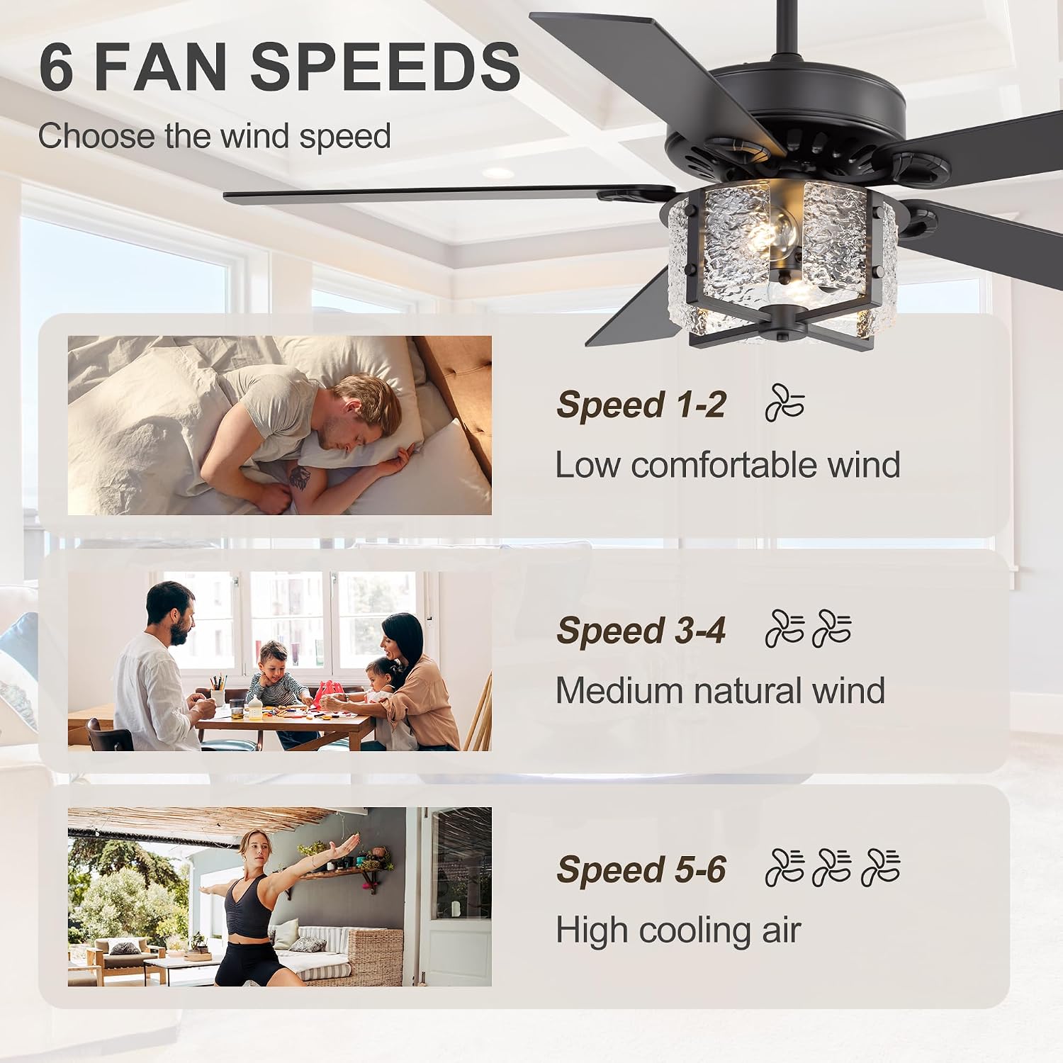 52 Inch Modern Farmhouse Ceiling Fan with Light Kit & Remote, Ultra Quiet DC Motor, Reversible 5-Blade Design, Antique Light Fixture, Dual Downrod for Low/High Ceilings - Vintage Black