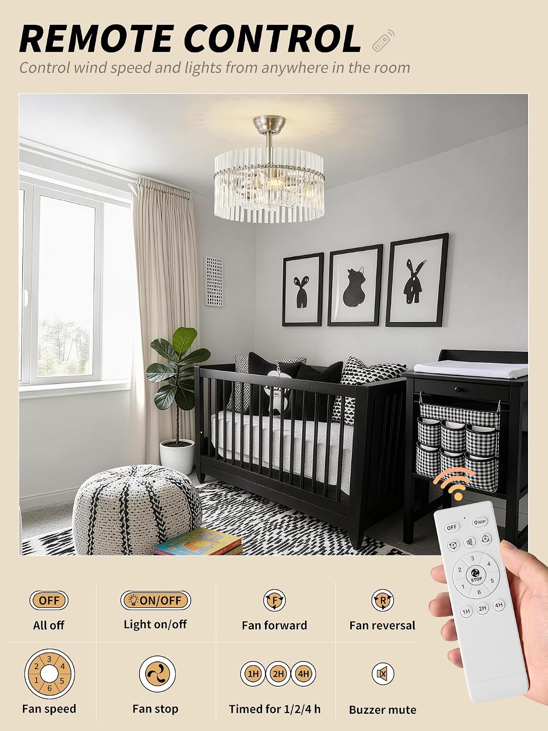SYDACG 20' Silver and Clear Crystal Fandelier Ceiling Fan with Light, Mid-Century Chandelier Ceiling Fan with Light Remote Control, 6 Speeds for Bedroom, Nursery, Living Room
