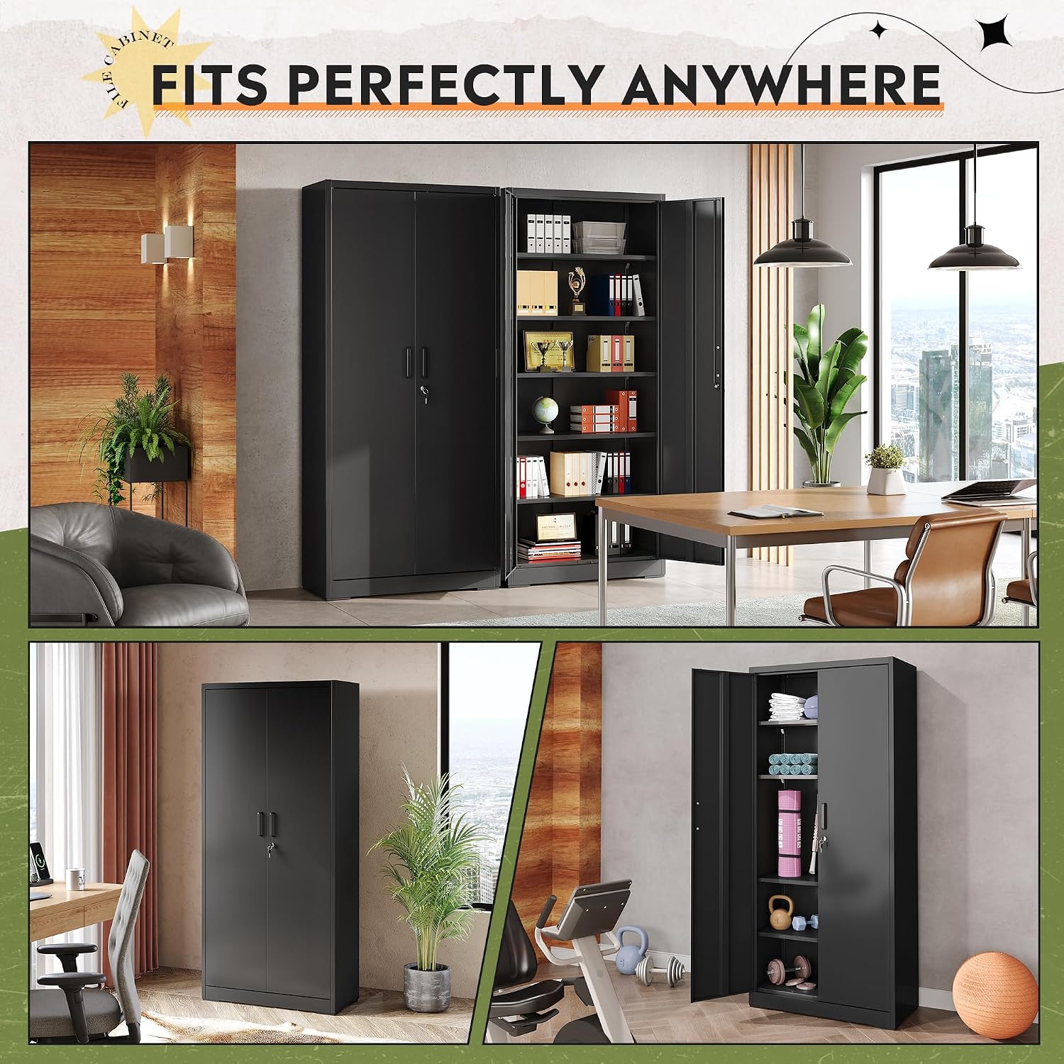 DEVAISE Metal Garage Storage Cabinet with 2 Doors and 5 Adjustable Shelves, 71'' Black Lockable Steel File Cabinet for Garage, Home, Office, Shool, Gym