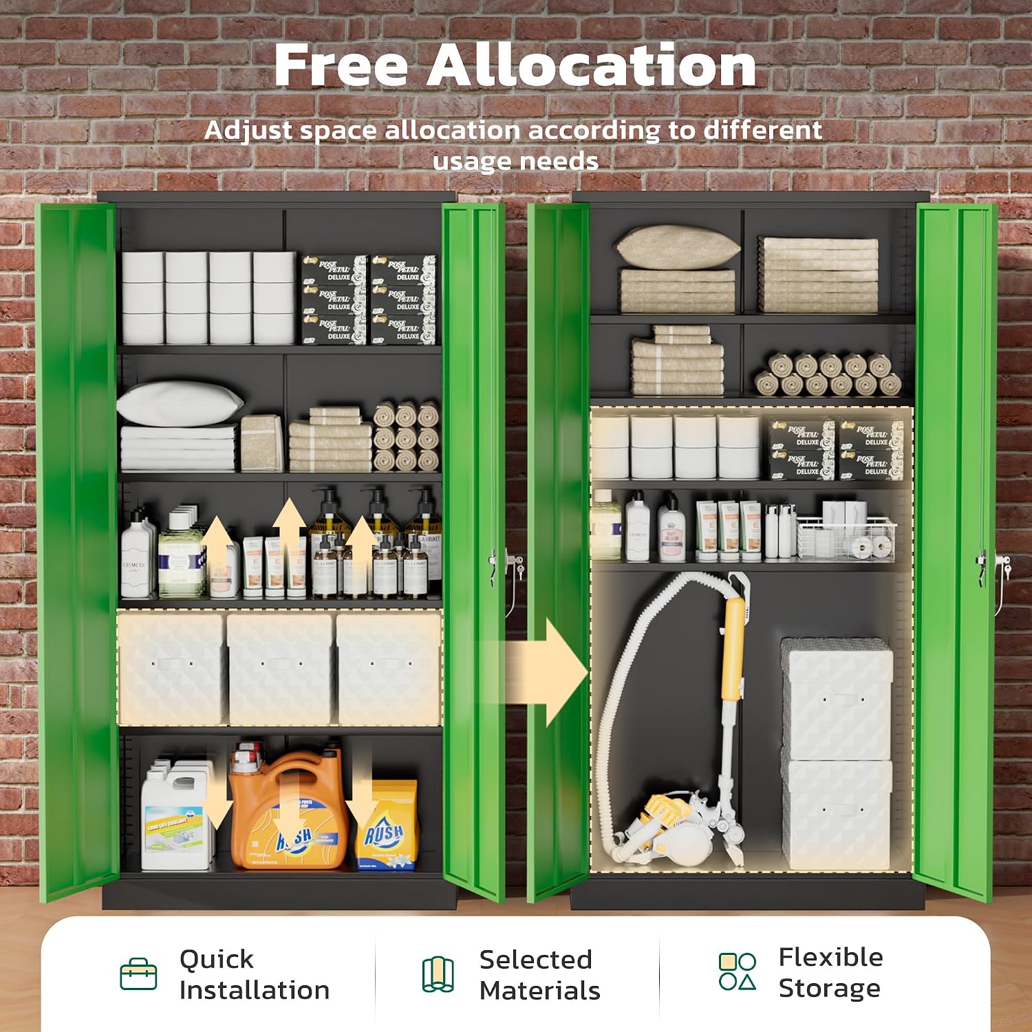 Greenvelly Metal Garage Storage Cabinet with 2 Doors and 4 Adjustable Shelves, 72' HLockable Storage Cabinet,Tall Metal Cabinet Locking File Cabinet for Office,Home, Garage, Gym, School