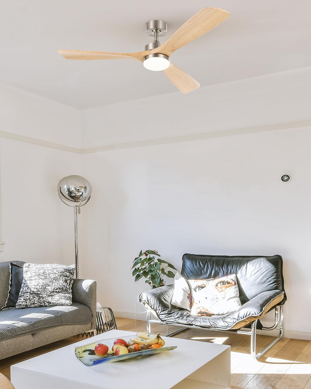 VONLUCE Wood Ceiling Fan with Lights, 52 Inch Ceiling Fan and Remote, 6 Speed Reversible Noiseless DC Motor, 3CCT, Solid Wood Outdoor Ceiling Fan for Patios Farmhouse, Nickel
