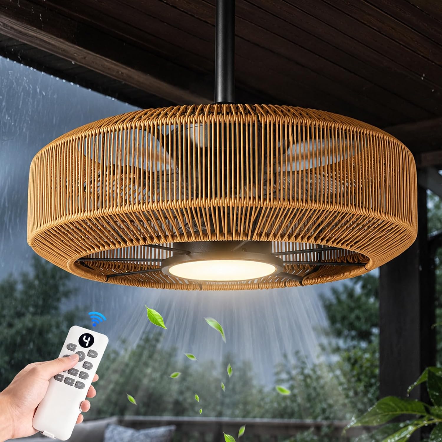 20' Outdoor Ceiling Fan with Light – Waterproof Plug-In Hanging Caged Fan, 3CCT Dimmable LED, 6-Speed with Remote & App Control for Covered Patios, Gazebo & Porch