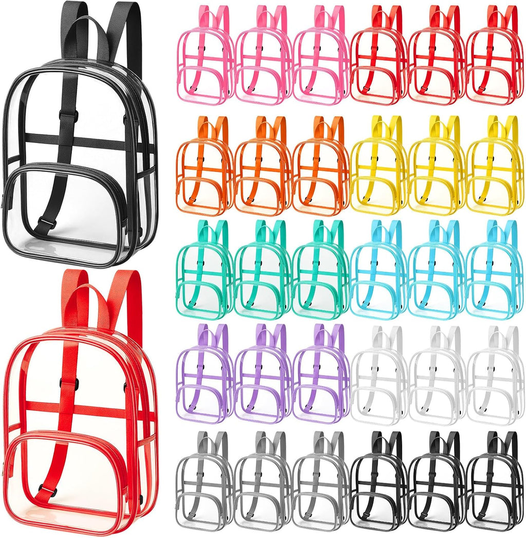 Aliceset 30 Pcs Clear Backpack Bulk Waterproof Transparent Colorful Bookbag Donation Supply Kits for Women Men (18 Inch)