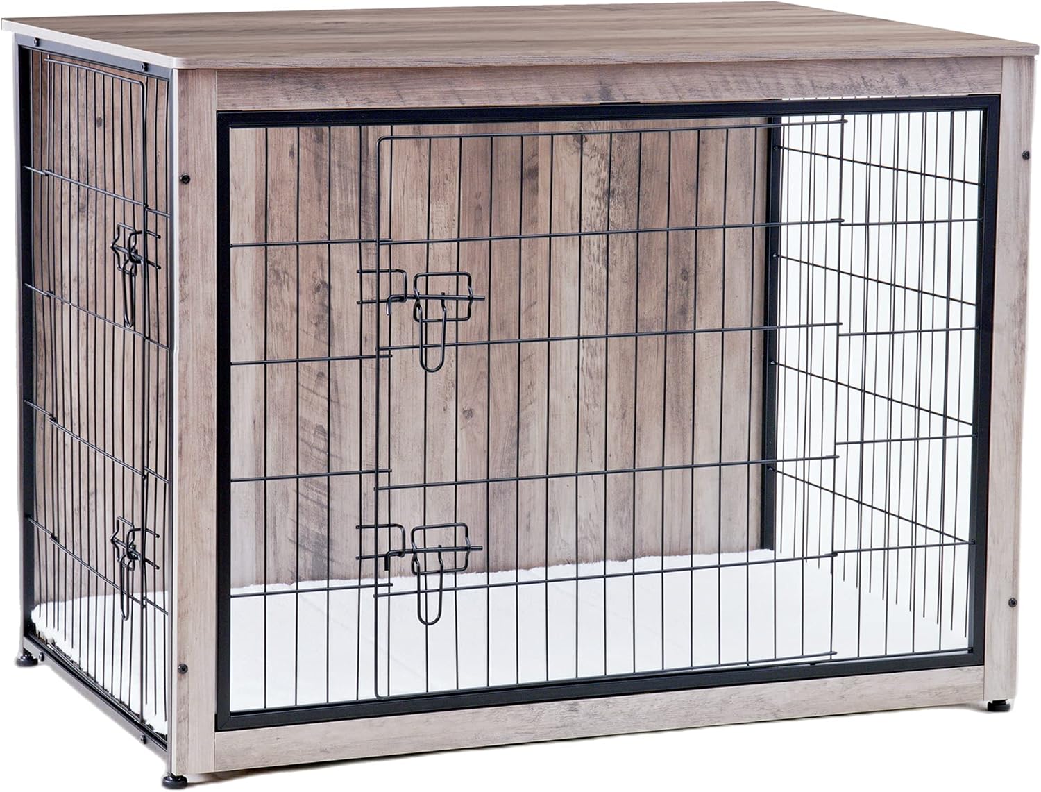 DWANTON Dog Crate Furniture with Cushion, Wooden Kennel Table with Double Doors, Indoor Dog House, Extra Large Size, 43.3' L, Greige