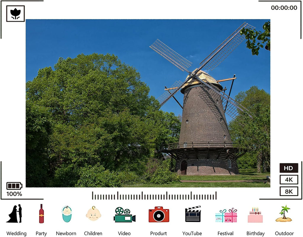 Trykid 20x10ft Brick Dutch Windmill Backdrop Lush Green Trees Clear Blue Sky Rustic Rural Architecture Photography Background Countryside Tapestry Party Decoration Photo Studio Prop Fabric