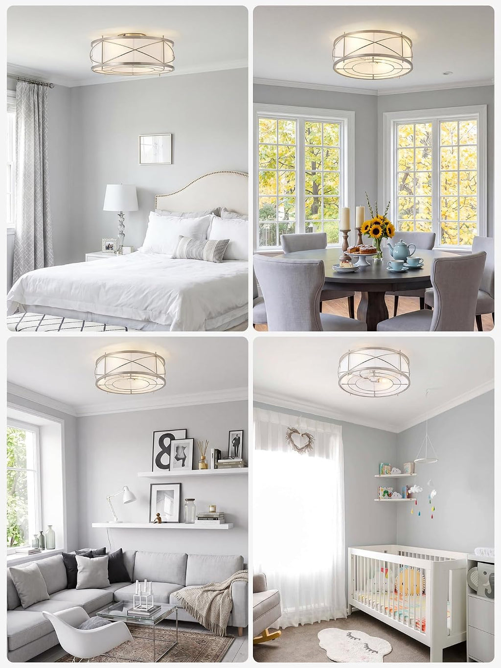 Silver Flush Mount Boho Ceiling Fan with Lights, 20' Caged Rattan Ceiling Fans with Light and Remote, Enclosed with 6 Speeds for Living Room, Bedroom, Nursery