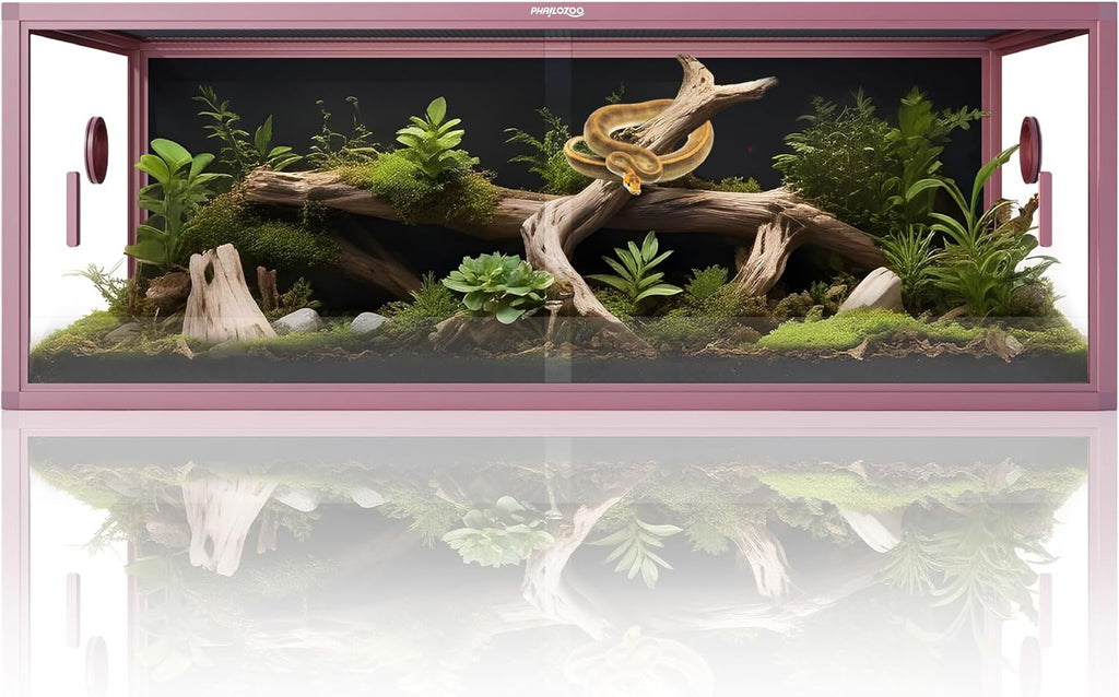 Phailozoo Stackable Reptile Enclosure, 85 Gallon Reptile Tank for Bearded Dragon, Snake, Ball Python, Colorful Aluminum Frame & Front Opening Tempered Glass Door with Handles for Easy Maintenance